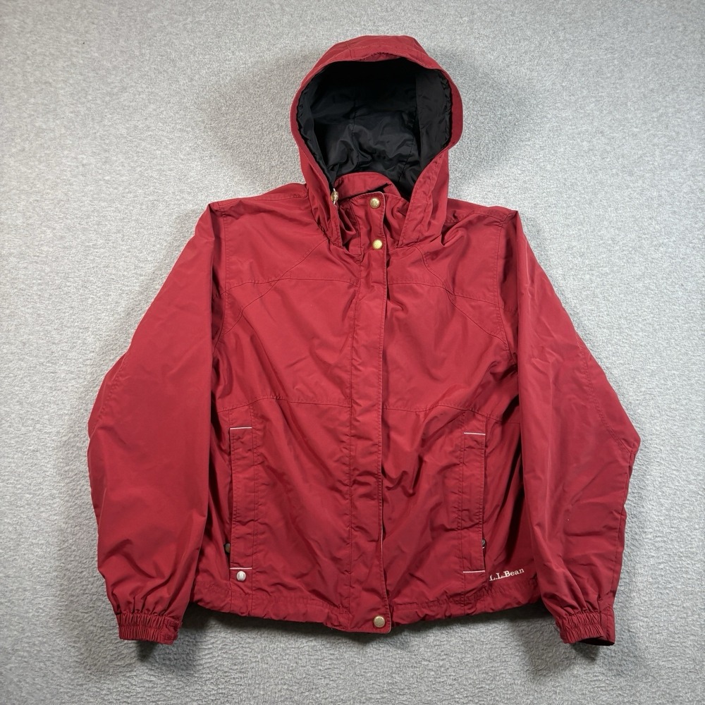 Vintage LL Bean Womens Medium Red Waterproof Hooded Rain Shell Jacket Outdoors